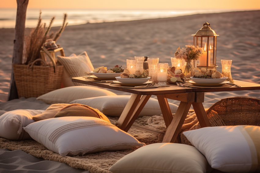 Luxury picnic setup on the beach